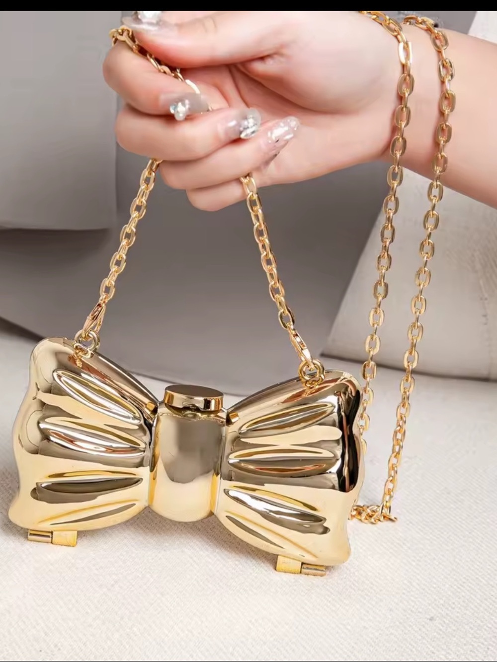 Gold Bow-Shaped Chain Mini Bag